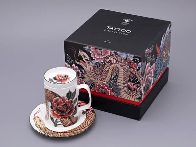 Бокал с блюдцем и крышкой в подарочной упаковке, форма top, рисунок TATTOO SERPENTA , арт. 81.32804.00.1 Бокал с блюдцем и крышкой в подарочной упаковке, форма top, рисунок TATTOO SERPENTA , арт. 81.32804.00.1