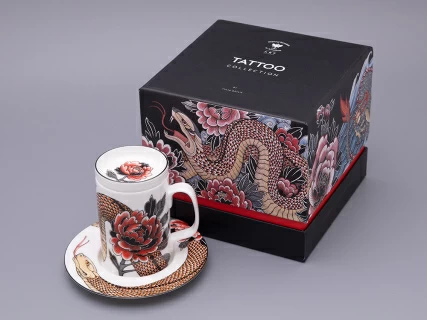Бокал с блюдцем и крышкой в подарочной упаковке, форма top, рисунок TATTOO SERPENTA , арт. 81.32804.00.1, 