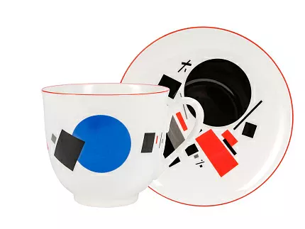 Чашка с блюдцем кофейная 180 мл форма Ландыш рисунок Калейдоскоп с синим и черным диском арт. 81.26690.00.1