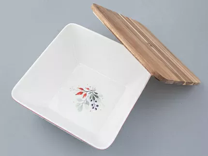 Салатник большой с деревянной крышкой (квадратный 240x240мм) форма Стандартная рисунок Календа арт. 42.00044.00.1