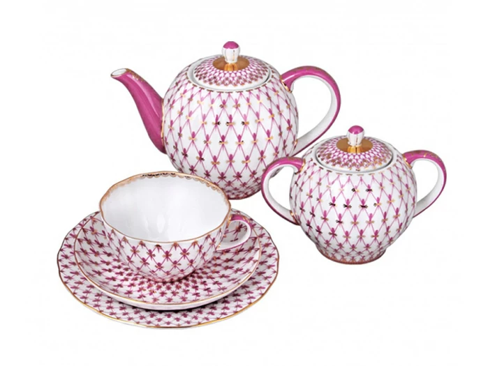 Сервиз чайный форма Тюльпан рисунок Сетка-Блюз 2, 6 персон 20 предметов, арт. 81.24815.00.1, 