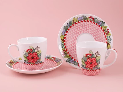 Набор бокалов с блюдцем 2шт форма Весна, рисунок Зимняя история (розовый) арт. 81.11374.00.1