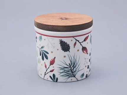Набор банок 80 мм с деревянной крышкой (3 предмета), в подарочной упаковке, форма Стандартная, рисунок Календа, арт 42.00071.00.1