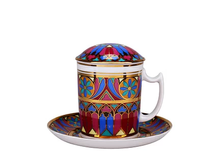 Бокал с блюдцем и с крышкой 380 мл форма Снежное утро рисунок Готический 7 арт. 81.25192.00.1