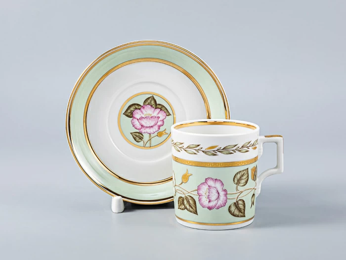 Чашка с блюдцем чайная 220 мл форма Гербовая рисунок Нефритовый фон 1 арт. 81.20825.00.1,  Чашка с блюдцем чайная 220 мл форма Гербовая рисунок Нефритовый фон 1 арт. 81.20825.00.1,