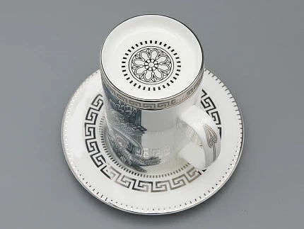 Подарочный набор Бокал с блюдцем и крышкой форма Топ рисунок Слава Веков платина, арт. 81.33063.00.1