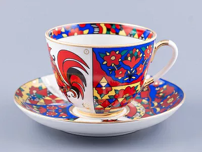 Трехпредметный комплект чайный 230 мл форма Весенняя рисунок Народные узоры арт. 81.18074.00.1