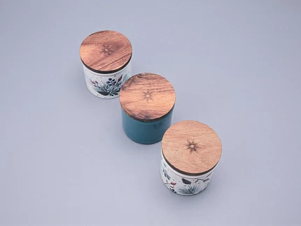 Набор банок 80 мм с деревянной крышкой (3 предмета), в подарочной упаковке, форма Стандартная, рисунок Календа, арт 42.00071.00.1