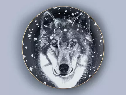 Декоративная тарелка 300 мм в подарочной упаковке, форма Эллипс 2, рисунок Тотем Волк арт. 81.26808.00.1