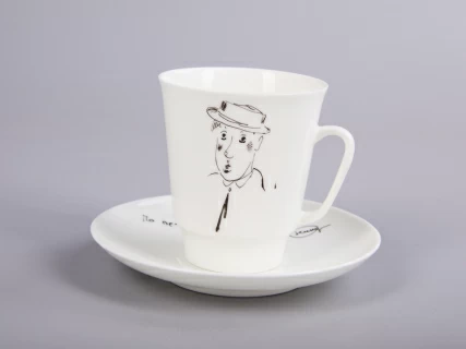 Чашка с блюдцем 165 мл форма Майская рисунок Автопортрет Юрия Никулина, арт. 81.30604.00.1,  Чашка с блюдцем 165 мл форма Майская рисунок Автопортрет Юрия Никулина, арт. 81.30604.00.1,