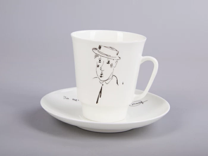 Чашка с блюдцем 165 мл форма Майская рисунок Автопортрет Юрия Никулина, арт. 81.30604.00.1,  Чашка с блюдцем 165 мл форма Майская рисунок Автопортрет Юрия Никулина, арт. 81.30604.00.1,