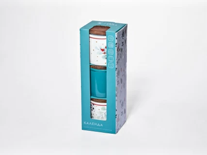 Набор банок 80 мм с деревянной крышкой (3 предмета), в подарочной упаковке, форма Стандартная, рисунок Календа, арт 42.00071.00.1, 