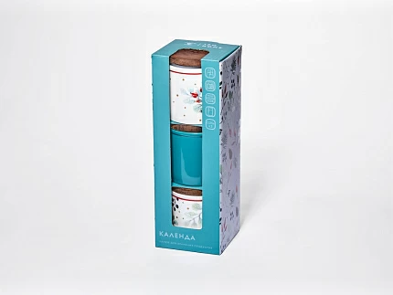 Набор банок 80 мм с деревянной крышкой (3 предмета), в подарочной упаковке, форма Стандартная, рисунок Календа, арт 42.00071.00.1