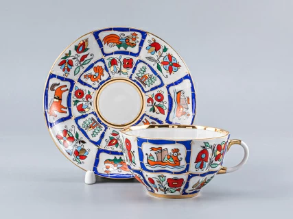 Чашка с блюдцем чайная 250 мл форма Тюльпан рисунок Русский лубок арт. 81.15068.00.1, 