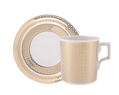 Чашка с блюдцем чайная форма Гербовая рисунок Зазеркалье. Квадраты, арт. 81.27710.00.1, 