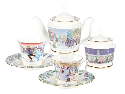 Сервиз чайный форма Юлия рисунок Серебряные коньки, 6 персон 14 предметов арт. 81.29098.00.1, 