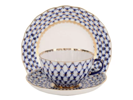Трехпредметный комплект чайный форма Тюльпан рисунок Кобальтовая сетка арт. 81.10103.00.1, 