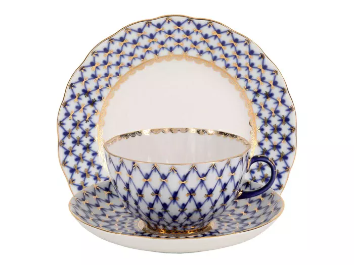 Трехпредметный комплект чайный форма Тюльпан рисунок Кобальтовая сетка арт. 81.10103.00.1, 