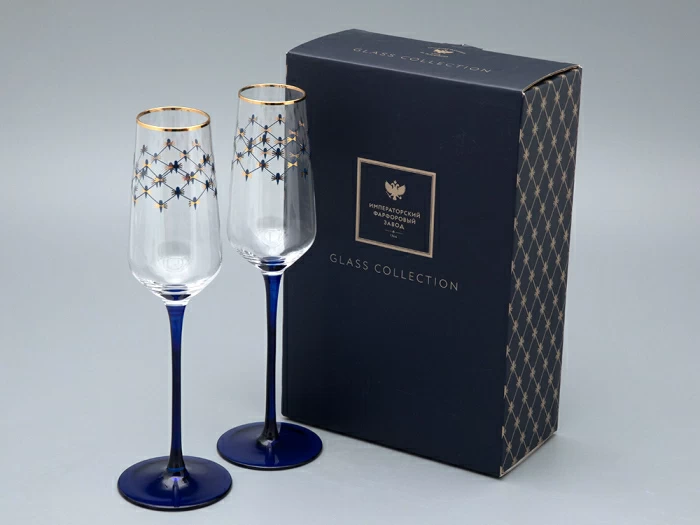 Набор (2 бокала для шампанского) 200 мл, Кобальтовая сетка арт. 14.11449.07,  Набор (2 бокала для шампанского) 200 мл, Кобальтовая сетка арт. 14.11449.07,