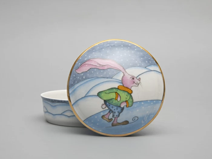 Туалетная коробочка форма Круглая рисунок Зима. Заяц арт. 81.31060.00.1, 