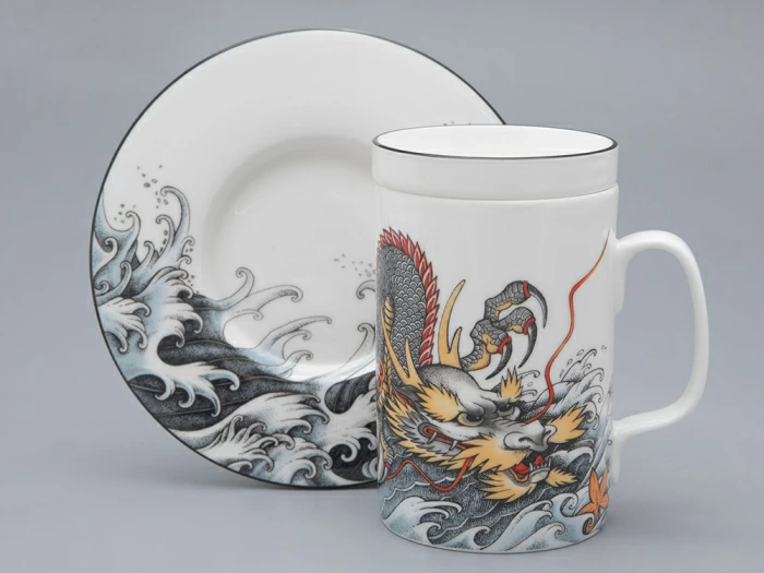 Бокал с крышкой и блюдцем в подарочной упаковке, форма top. рисунок TATTOO Dragon арт. 81.31627.00.1, 