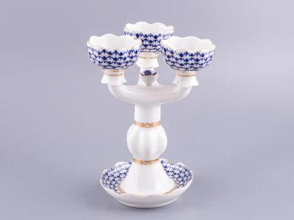 Подсвечник Трехрожковый Тюльпан Кобальтовая сетка арт. 80.07627.00.1, 