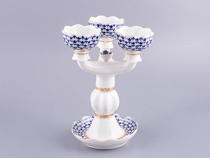 Подсвечник Трехрожковый Тюльпан Кобальтовая сетка арт. 80.07627.00.1 Подсвечник Трехрожковый Тюльпан Кобальтовая сетка арт. 80.07627.00.1