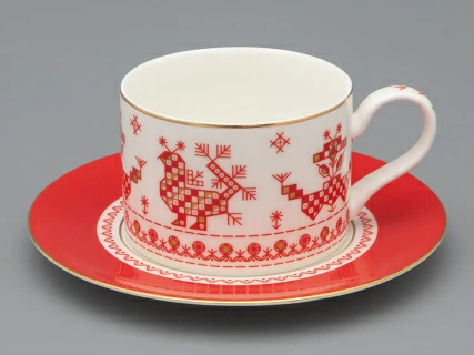 Чашка с блюдцем 250 мл форма Премиум рисунок Петушки-гребешки, арт 81.33558.00.1, 