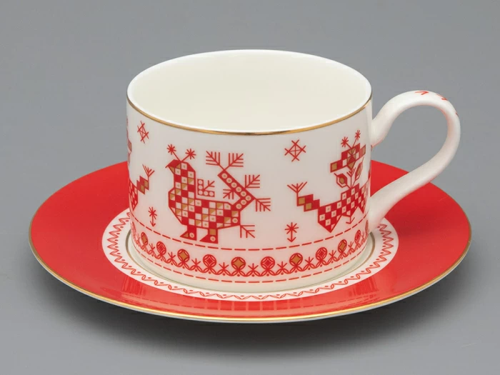 Чашка с блюдцем 250 мл форма Премиум рисунок Петушки-гребешки, арт 81.33558.00.1, 