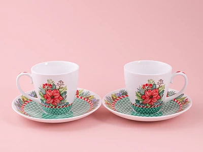 Набор бокалов с блюдцем 2шт форма Весна, рисунок Зимняя история (зеленый) арт. 81.11373.00.1