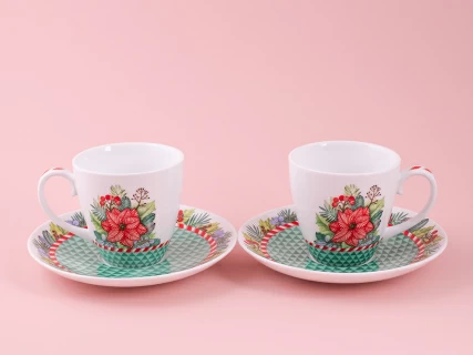 Набор бокалов с блюдцем 2шт форма Весна, рисунок Зимняя история (зеленый) арт. 81.11373.00.1, 