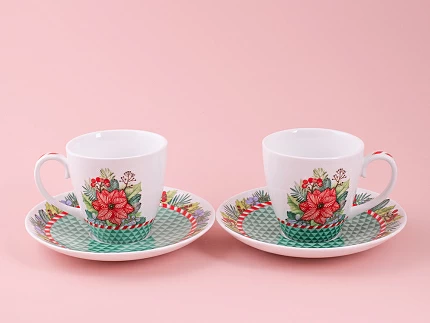 Набор бокалов с блюдцем 2шт форма Весна, рисунок Зимняя история (зеленый) арт. 81.11373.00.1