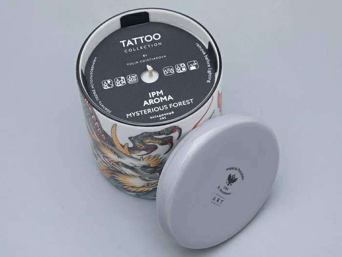 Подарочный набор Свеча форма ТОП рисунок TATTOO Dragon аромат Загадочный лес арт. 81.32067.00.1, 