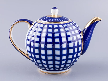 Сервиз чайный форма Тюльпан рисунок Кобальтовая клетка, 6 персон 20 предметов, арт. 81.15116.01.1