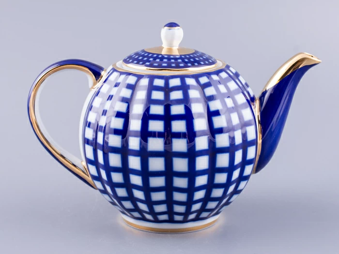 Сервиз чайный форма Тюльпан рисунок Кобальтовая клетка, 6 персон 20 предметов, арт. 81.15116.01.1, 