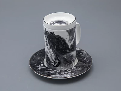 Бокал с блюдцем и крышкой 400 мл в подарочной упаковке, форма top рисунок Черный мустанг, арт 81.34276.00.1