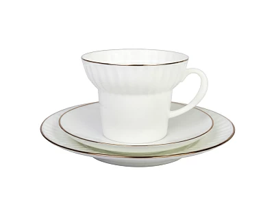 Трехпредметный комплект чайный 155 мл форма Волна рисунок Золотой кантик арт. 81.13550.00.1