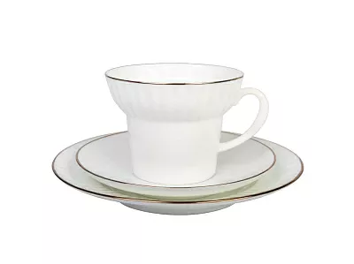 Трехпредметный комплект чайный 155 мл форма Волна рисунок Золотой кантик арт. 81.13550.00.1