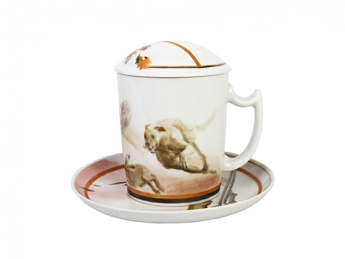 Бокал с блюдцем и с крышкой 380 мл форма Снежное Утро рисунок Осенняя охота арт. 81.23092.00.1, 