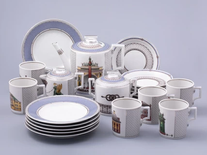 Сервиз чайный на 6 персон 21 предмет, форма Гербовая, рисунок Серебряный город, арт. 81.32583.00.1,  Сервиз чайный на 6 персон 21 предмет, форма Гербовая, рисунок Серебряный город, арт. 81.32583.00.1,