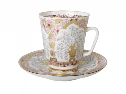 Чашка с блюдцем кофейная 165 мл форма Майская рисунок Золотые вазочки арт. 81.10378.00.1, 