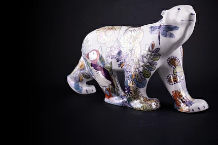 Скульптура Медведь идущий, большой размер, рисунок Цветущая Арктика 2, арт 62.16342.00.1