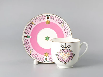 Чашка с блюдцем кофейная форма Ландыш рисунок Сердечное поздравление, арт. 81.29598.00.1, 