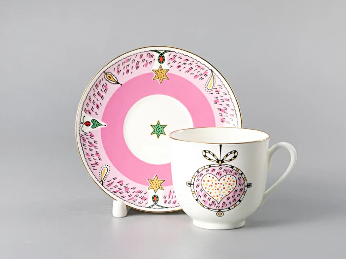 Чашка с блюдцем кофейная форма Ландыш рисунок Сердечное поздравление, арт. 81.29598.00.1, 