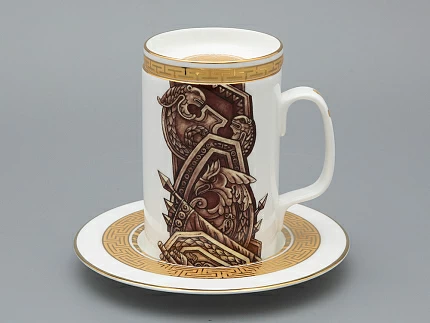 Подарочный набор Бокал с блюдцем и крышкой форма Топ рисунок Слава Веков бронза, арт. 81.33062.00.1