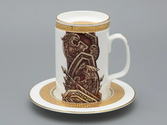 Подарочный набор Бокал с блюдцем и крышкой форма Топ рисунок Слава Веков бронза, арт. 81.33062.00.1, 