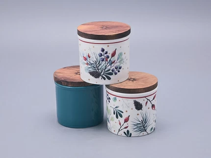 Набор банок 80 мм с деревянной крышкой (3 предмета), в подарочной упаковке, форма Стандартная, рисунок Календа, арт 42.00071.00.1