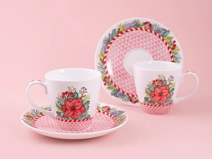 Набор бокалов с блюдцем 2шт форма Весна, рисунок Зимняя история (розовый) арт. 81.11374.00.1