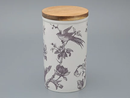 Банка с деревянной крышкой (высокая) форма Стандартная, рисунок Monplaisir Violet, в упаковке, арт 42.00061.00.1 Банка с деревянной крышкой (высокая) форма Стандартная, рисунок Monplaisir Violet, в упаковке, арт 42.00061.00.1