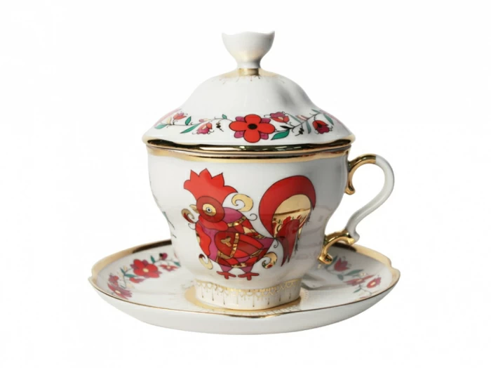 Чашка с блюдцем и с крышкой чайная 250 мл форма Подарочная-2 рисунок Сувенир арт. 81.10319.00.1, 